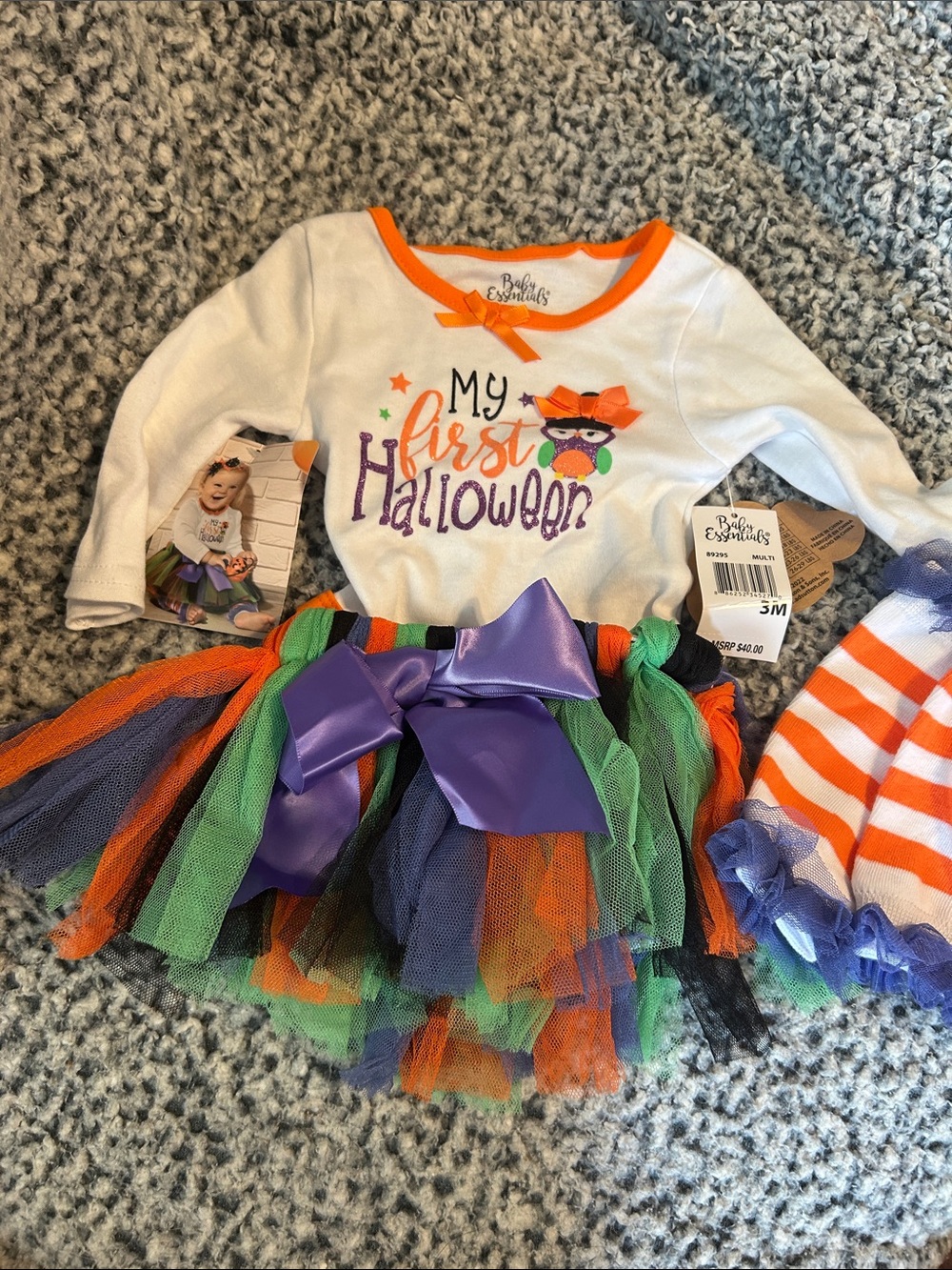 Baby Essentials White, Orange, Purple and Green 'My First Halloween' Tutu Outfit